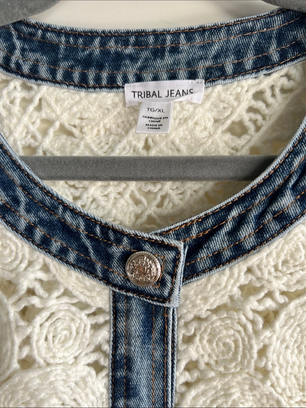 Bluehaven Mixed-Media Cream Crochet & Denim Jacket - Picture 5 of 6
